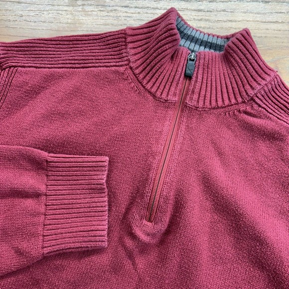 Eddie Bauer 1/4 Zip Cotton Sweater Rugby‎ Men's Large Red Maroon Ribbed Logo - Picture 1 of 8
